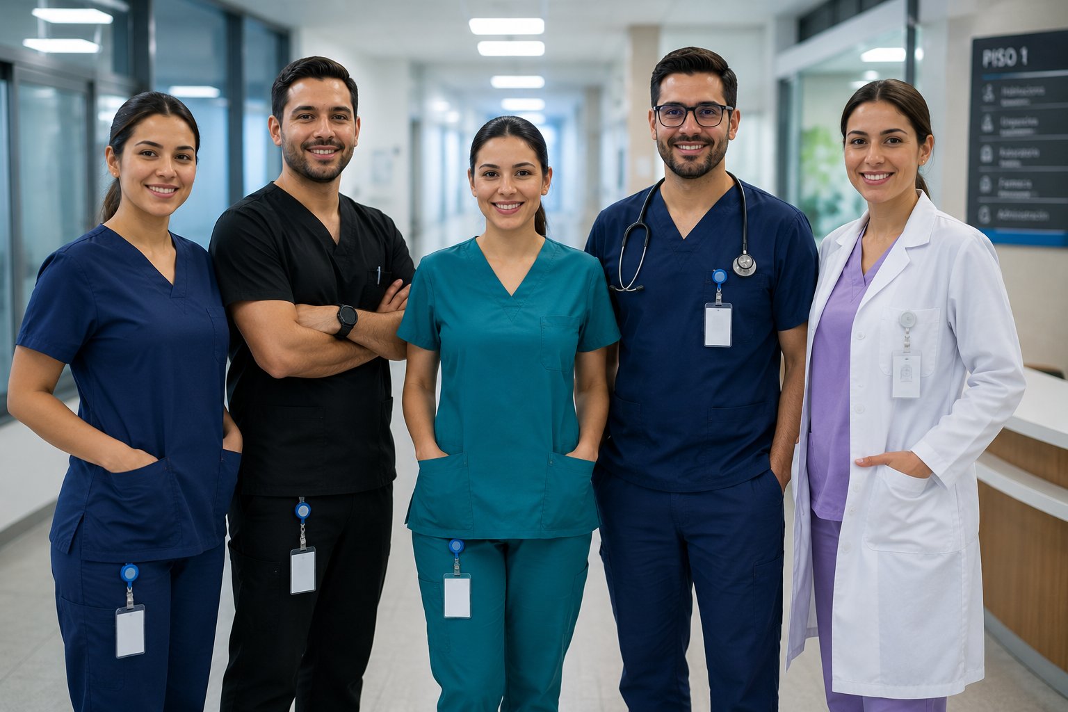 Personal médico con scrubs batas y uniformes clínicos al mayoreo para hospitales - VESTUM